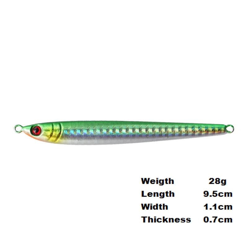 

28g Sea Fishing Long Shot Metal Slow Jigging Lure Luminous Artificial Fast Speed Sinking Knife Wobbler Jig Baits Fishing Lure