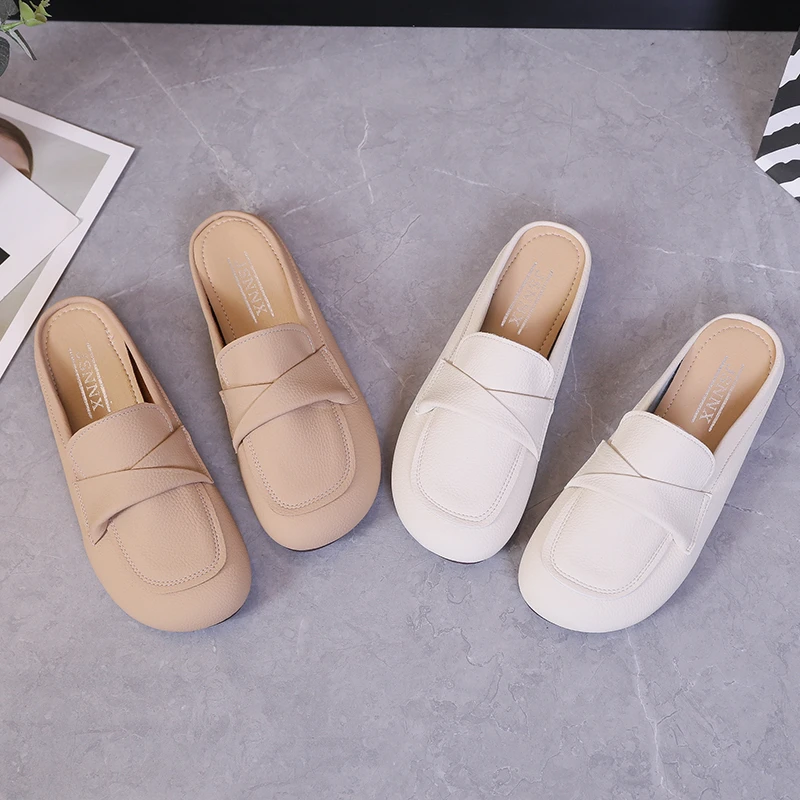 

Женские кожаные тапочки Baotou, на мягкой подошве, без застежки, французские тапки для ленивых, 2023