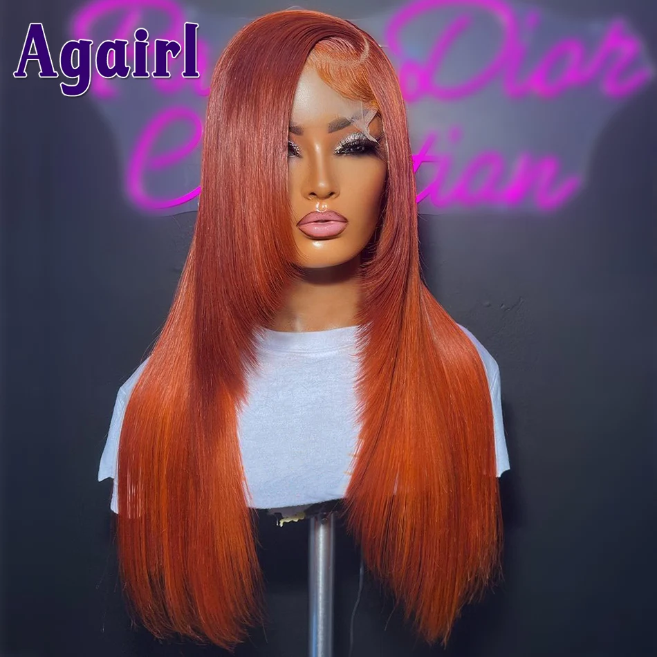 13X4 13X6 Transparent Lace Frontal Wig Ginger Orange Straight Lace Front Human Hair Wigs Indian 5X5 Lace Closure Wigs for Women