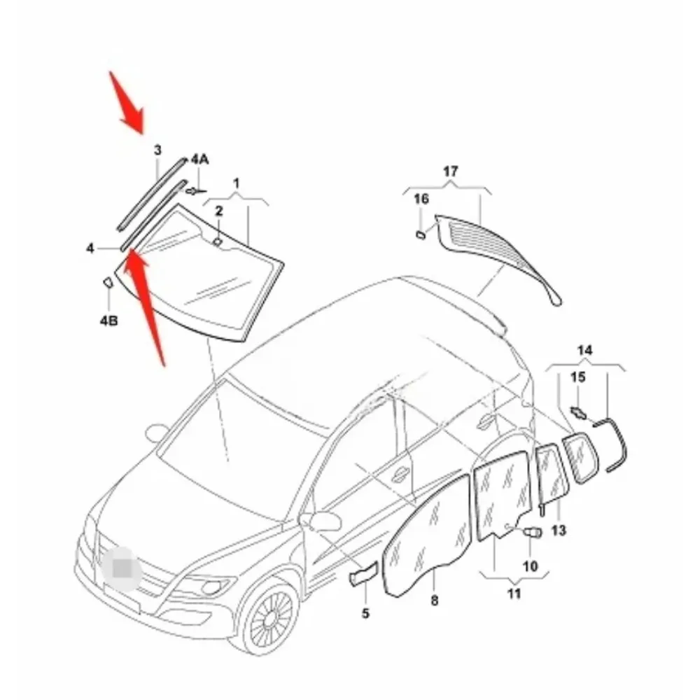 Фото Наружный уплотнитель лобового стекла (левый/правый) для Volkswagen Tiguan 09-19, Touareg 03-10 (5N0854327, 5N0854328, 7L6854327, 7L6854328) №5