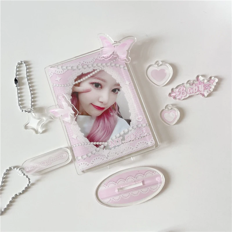

INS 3 inch Lace Kpop Photocard Holder Idol Photo Card Display Holder Small Card Protective Case Acrylic Photo Desktop Decor