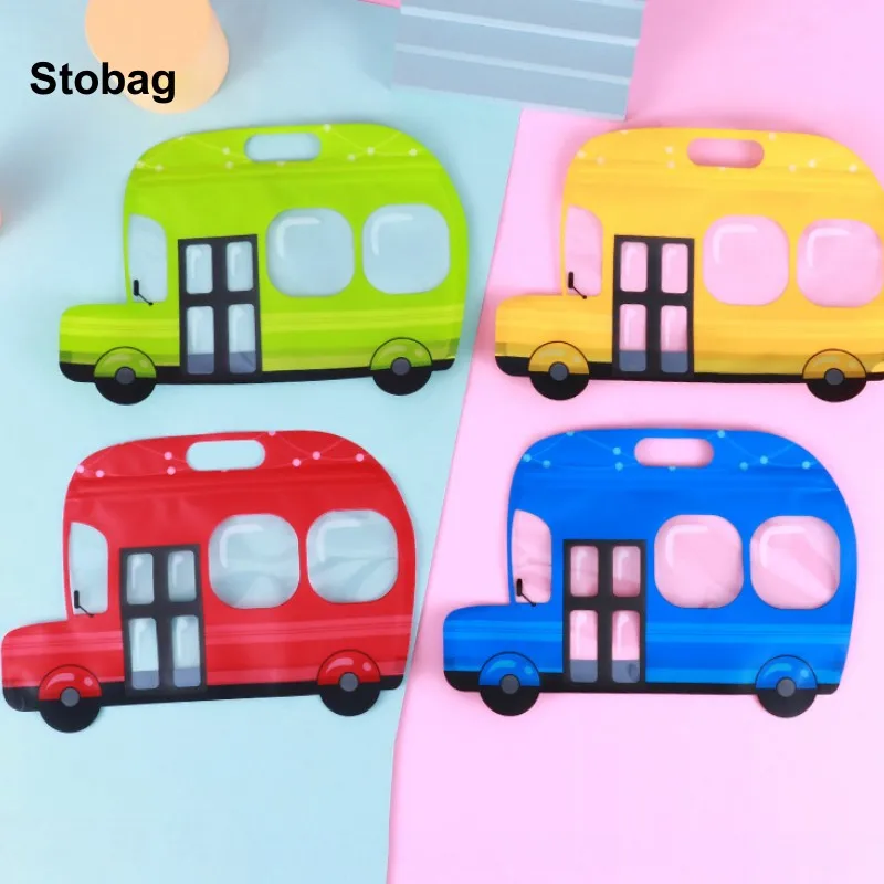 

StoBag 100pcs Plastic Ziplock Bags Cartoon Car Candy Kids Cute Snack Food Sealed Pouches Biscuit Cookies Storage Funny Popular