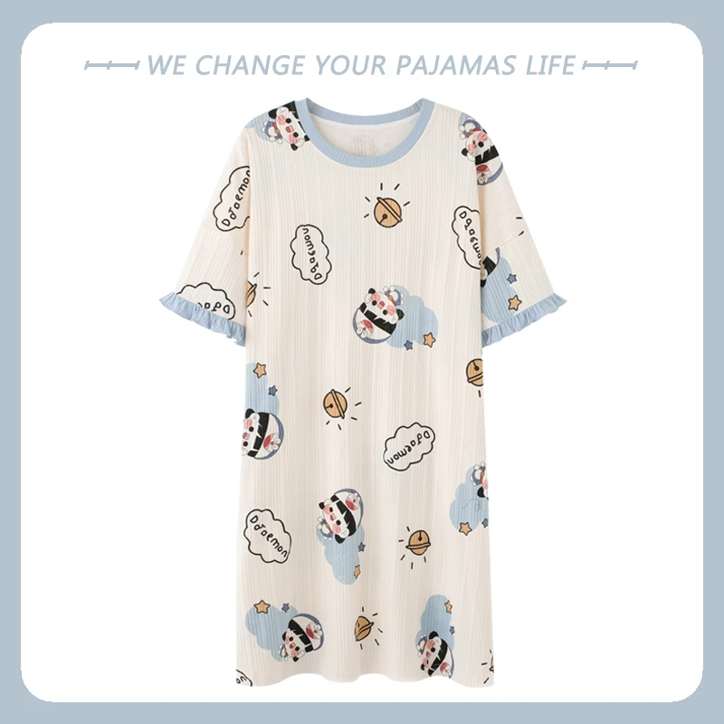 

Brand Homewear Women Casual Cartoon Nightgown Ladies Cotton Nightdress Female Round Collar High Quality Sleep Dress Free ship