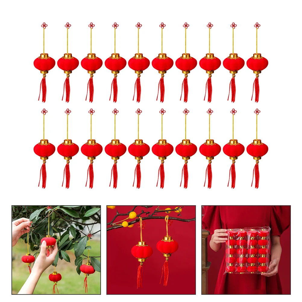 

20pcs China Lunar New Year Red Lanterns Flocking Lanterns New Year Hanging Decor