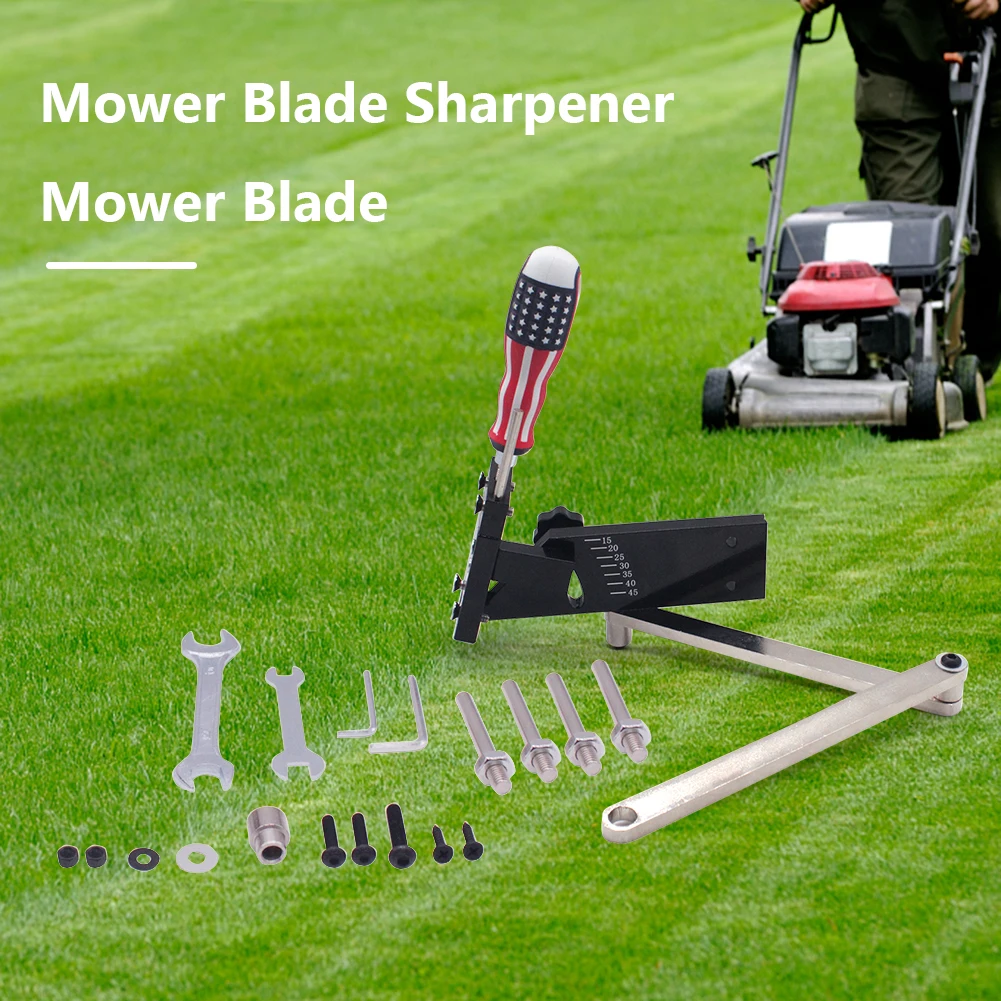 Metal Lawn Mower Blade Sharpener 15-45 Degree Adjustable Mower Blade Sharpener Garden Tools Blades Sharp Set for Standard Mowers