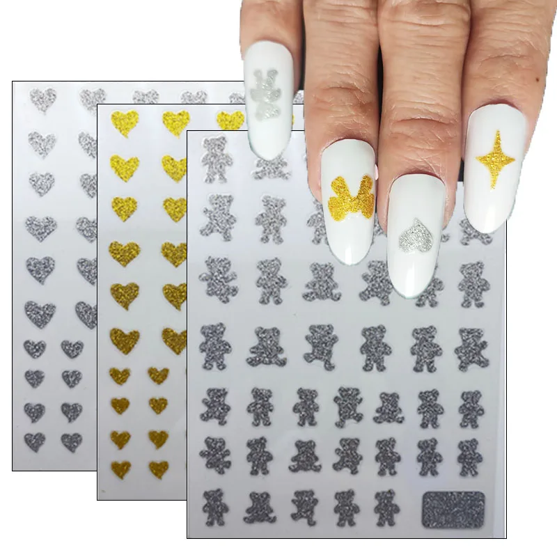 

1pcs Nail Sticker Gold Silvery Heart Bow Stars Slider Butterfly Slider Nail Art Decorations Stars Decals Manicure Accessories