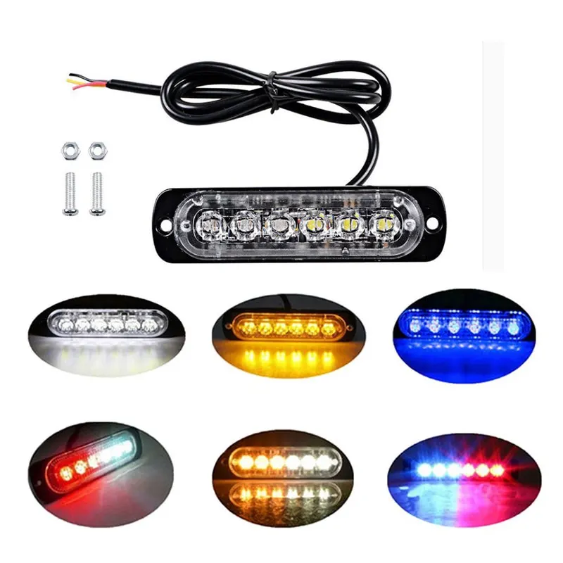 

6 LED Warning Led Lights Strobe Emergency Flashing Lamp 12-24V Yellow White Blue High Bright Retrofit Light Car Truck Motorcycle