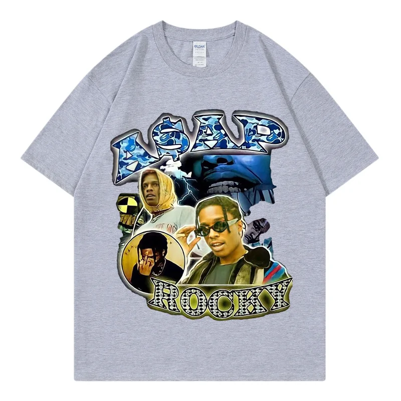 Hot Sale ASAP Rocky Portrait Graphic Aesthetics T-shirts Hip Hop Cotton Short Sleeve Loose Couple T-Shirt Casual Harajuku Tshirt images - 6