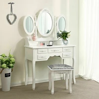 honhill modern dressing table makeup vanity with stool three folding mirror storage cabinet makeup table home furniture