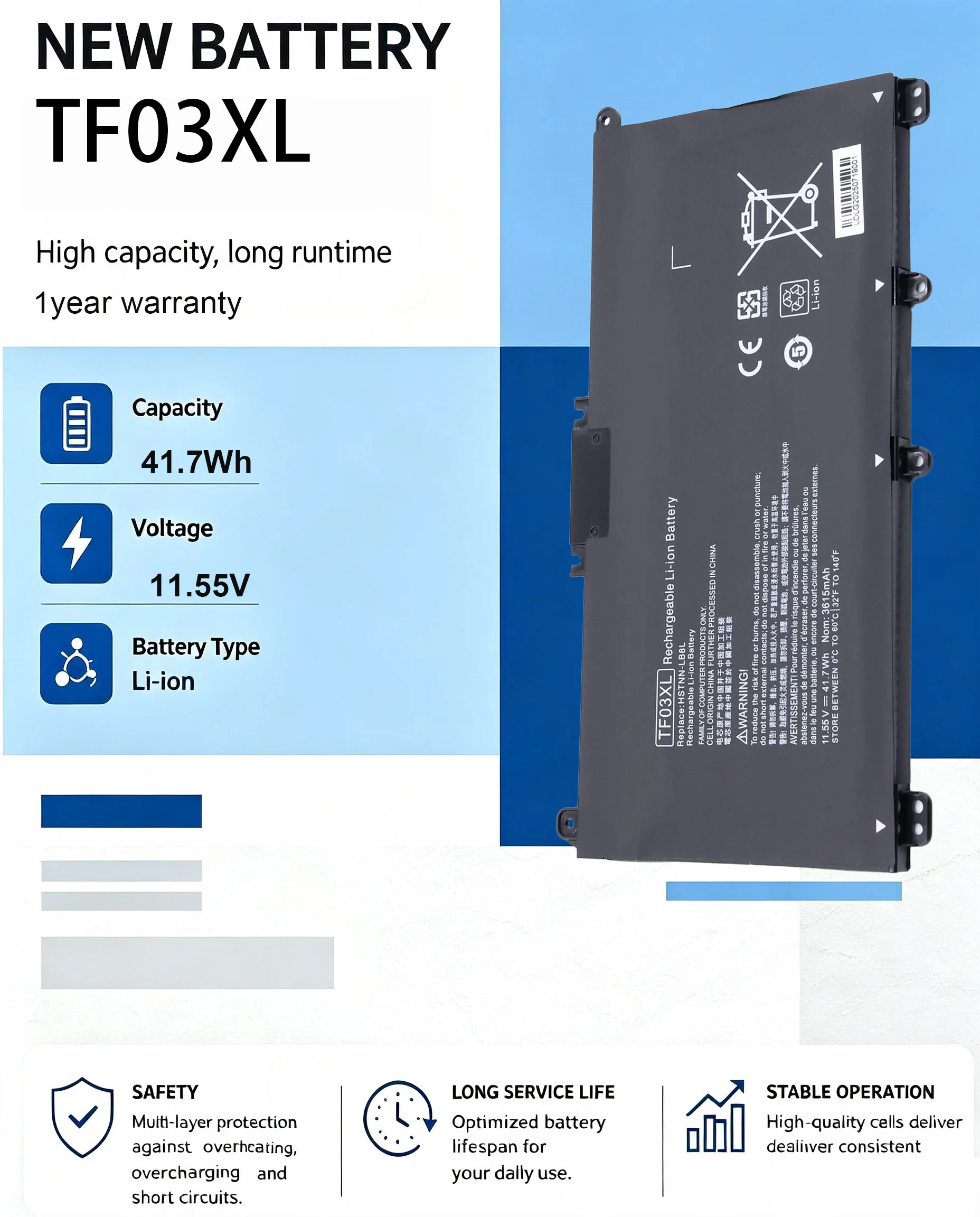 Фото Аккумулятор для ноутбука TF03XL для HP Pavilion 14-BF 15-CC 15-CD 17-AR 17-AR007CA 17-AR050WM HSTNN-UB7J 920046-541 TF03XL (заводская поставка) №2