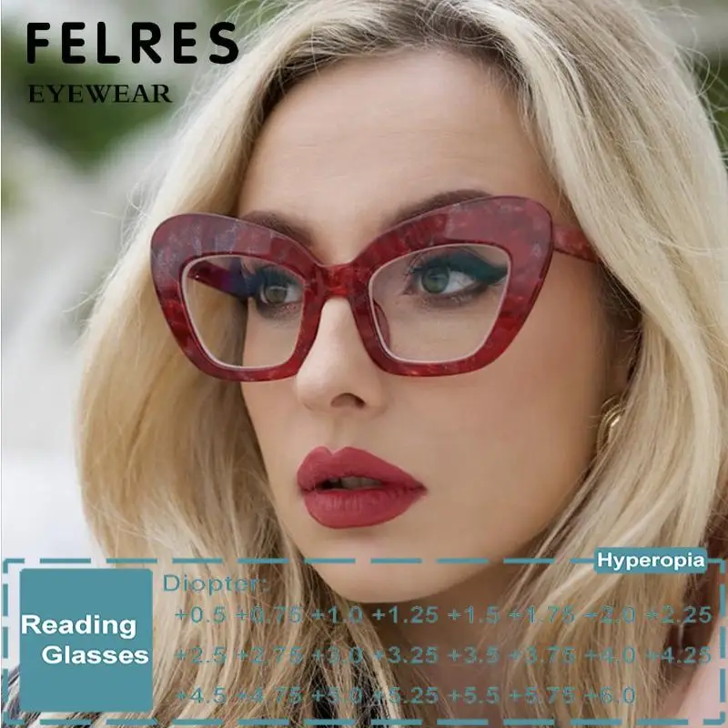Женские очки кошачий глаз в большой оправе для чтения с прозрачными линзами