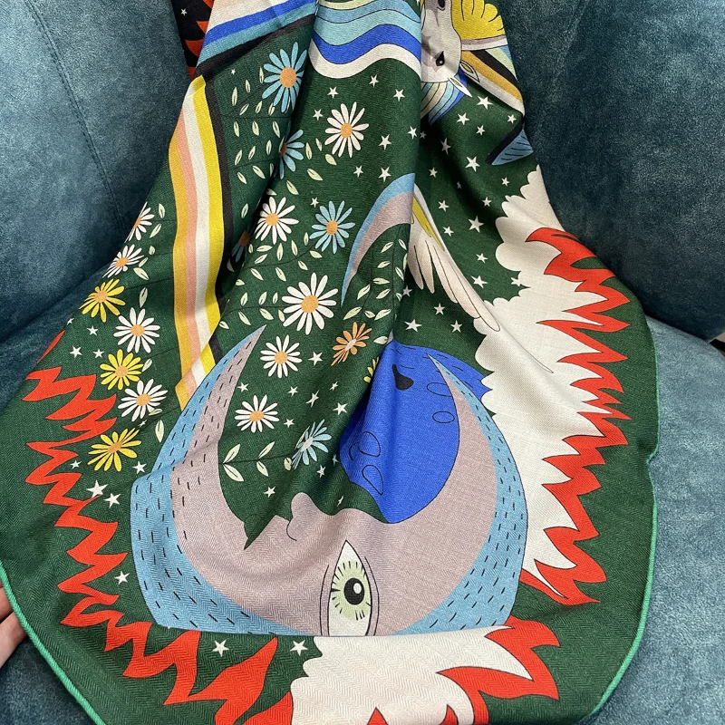 

Шелковый кашемировый шарф, зимняя теплая шаль, роскошный женский шарф из 30% шелка и 70% шерсти, двусторонний хиджаб с принтом, обертывающиеся вручную края, 2022