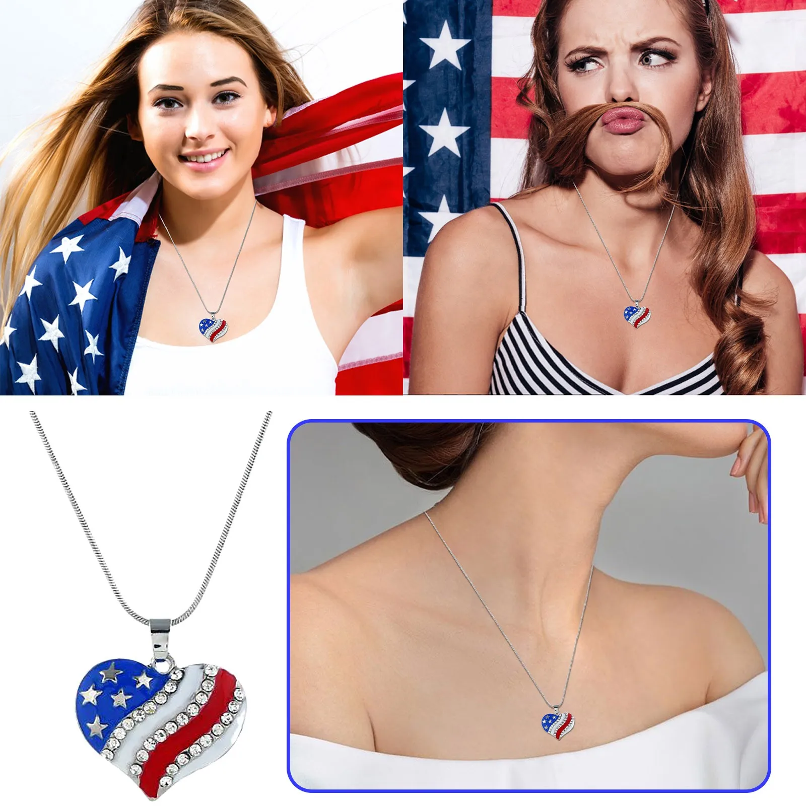 

Oil Necklace Love Heart Jewelry Diamond Flag Independence Day Drip Flag American Necklaces & Pendants Jewelry Patriotic Ornament