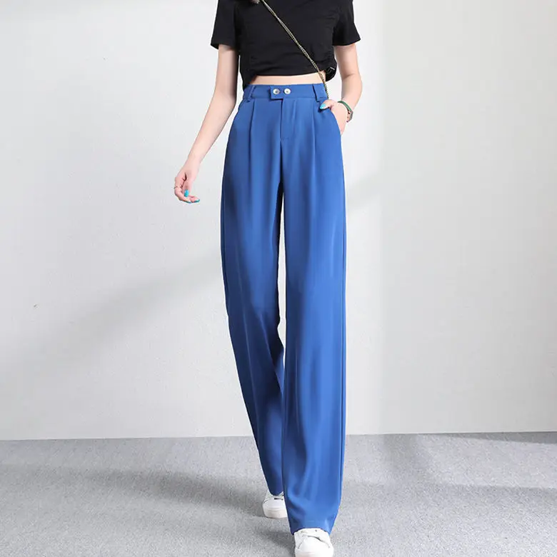

2022 Women Summer Fashion Solid Color Long Suit Pants Female Loose Wide Leg Pants Ladies Thin High Waist Casual Trousers F36