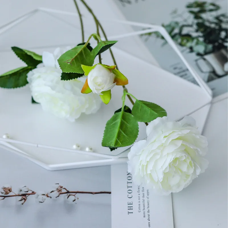 

Искусственные цветы розы, 3 головки, пион, шелковый цветок, ветка, свадьба, домашний сад, украшение для гостиной, искусственн...