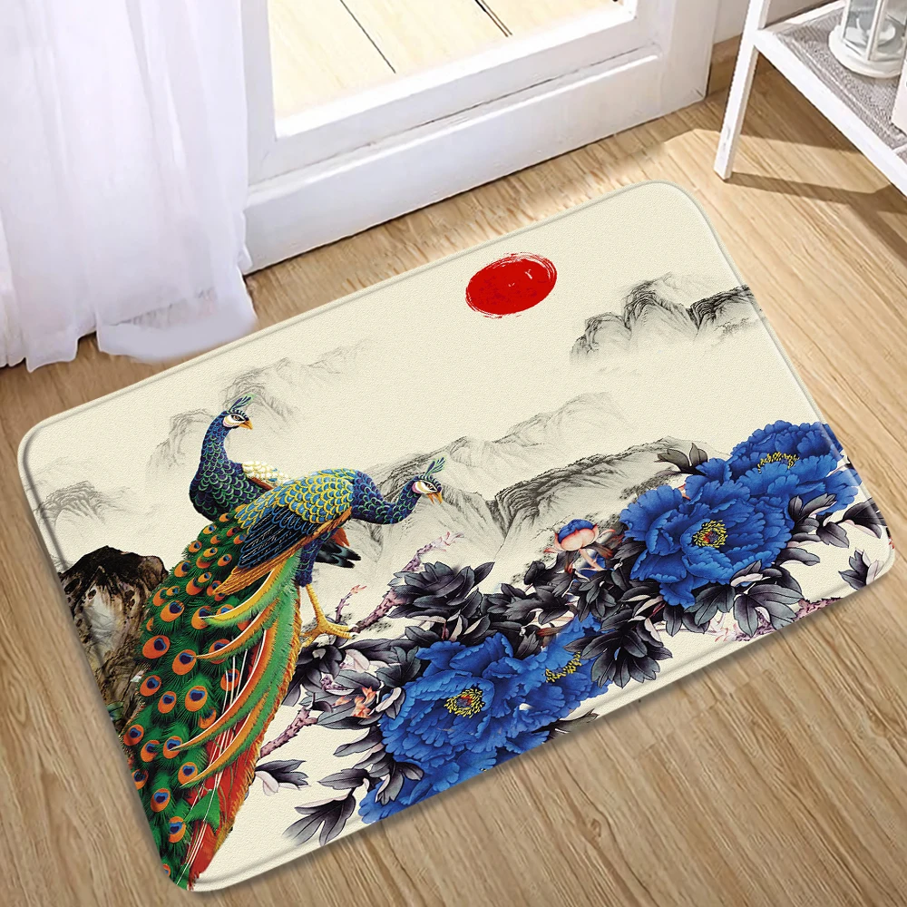 

Peacocks коврик для ванной, кухонный коврик в стиле ретро с изображением цветов и птиц, домашняя комната, вход в ванную комнату, эргономичный напольный коврик, фланелевый, противоскользящий