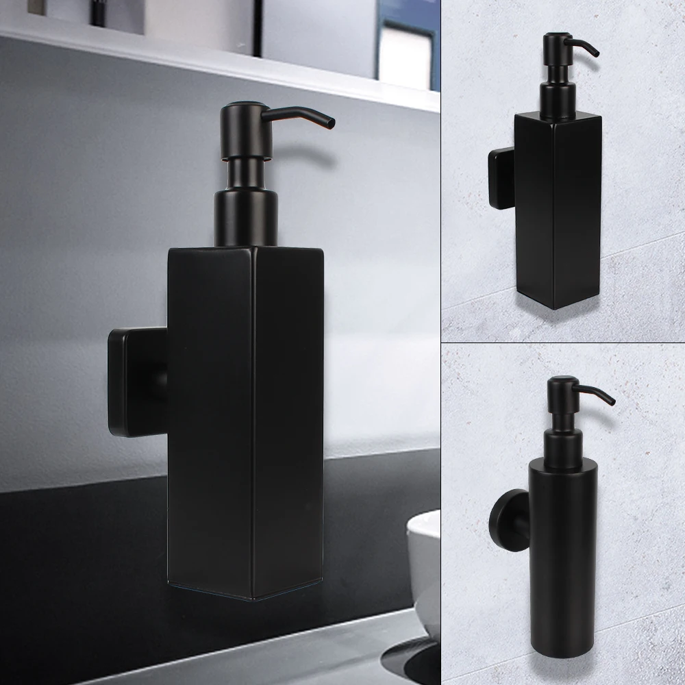 

Hand Press Tower Shampoo Dispensers Wall Mounted Black Soap and Lotion Dispenser Bathroom Accessories Stainless Steel