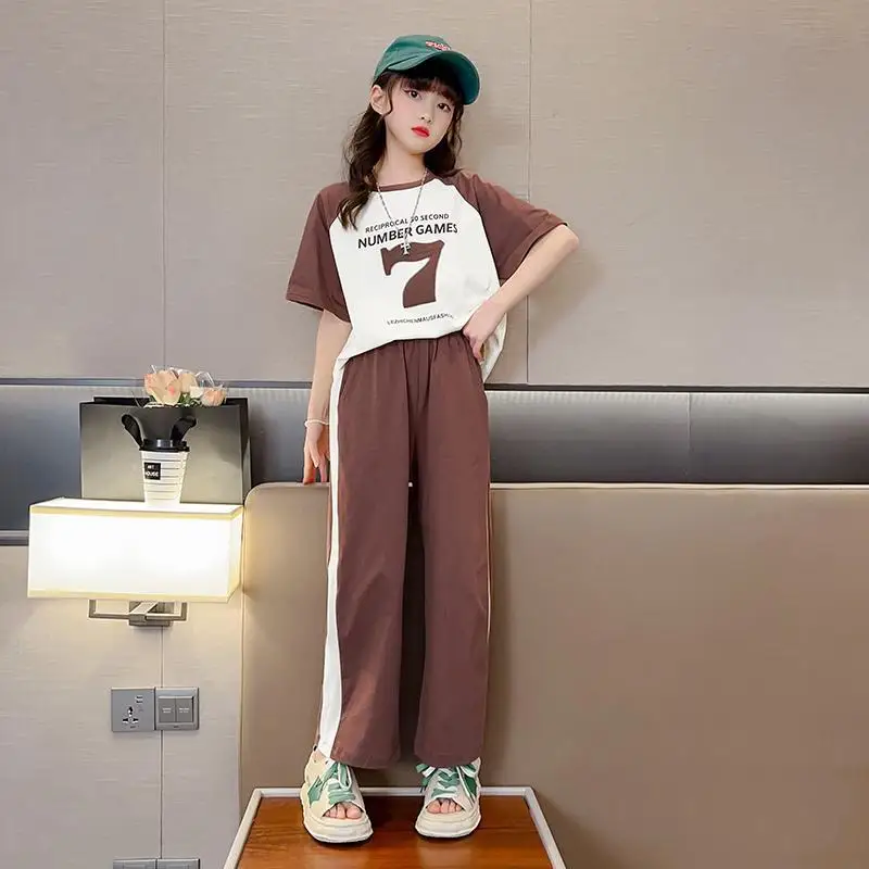 

Girls 2023 Summer New Short Sleeve Suits 4 6 8 10 12 14 Years Youth Teenage Girl 2Pcs Clothes Ropa Conjuntos Para Niños 유아 상하복세트