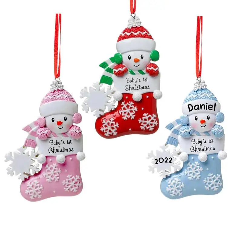 

Baby's First Christmas Ornament | Christmas Ornaments 2022 With Snowbaby In Stocking With Snowflake | Christmas Tree Ornament En