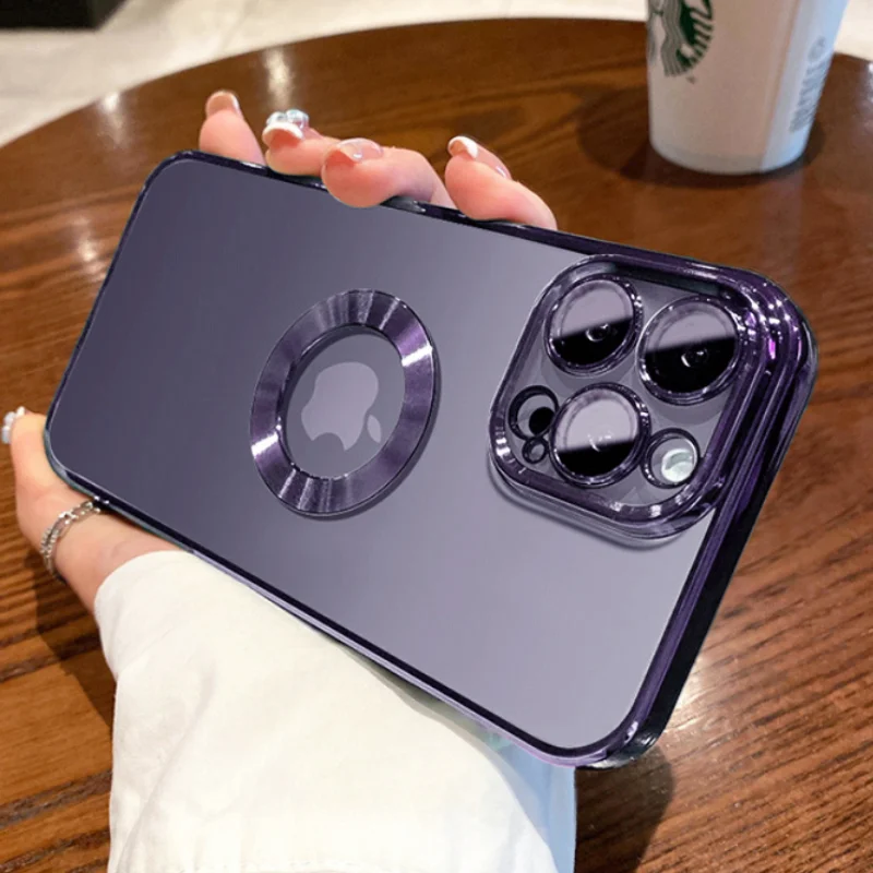 Luxury Transparent Plating Logo Hole Case for iPhone 11 Pro Max Camera Protector Cover for iPhone 12 13 14 Pro Max Xs X 7 8 Plus