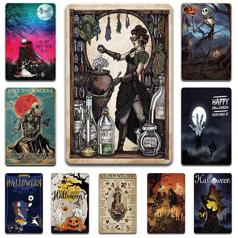 

Halloween Poster Vintage Signs Metal Tin Sign Poster Metal Sign Plaque Decoration for Living Room Door Yard Home Wall Decor