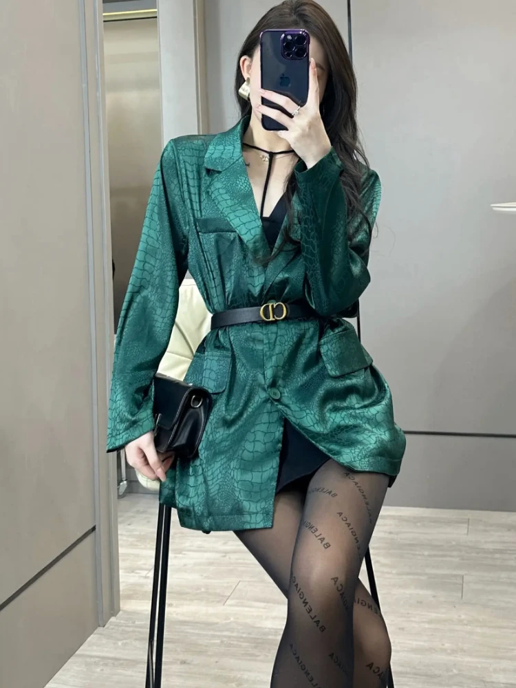 Luxury Brands Spring Summer Thin Blazer Long Sleeve Black Suit Chic Korean Office Ladies Crocodile Print Shirt High-end Suit Top