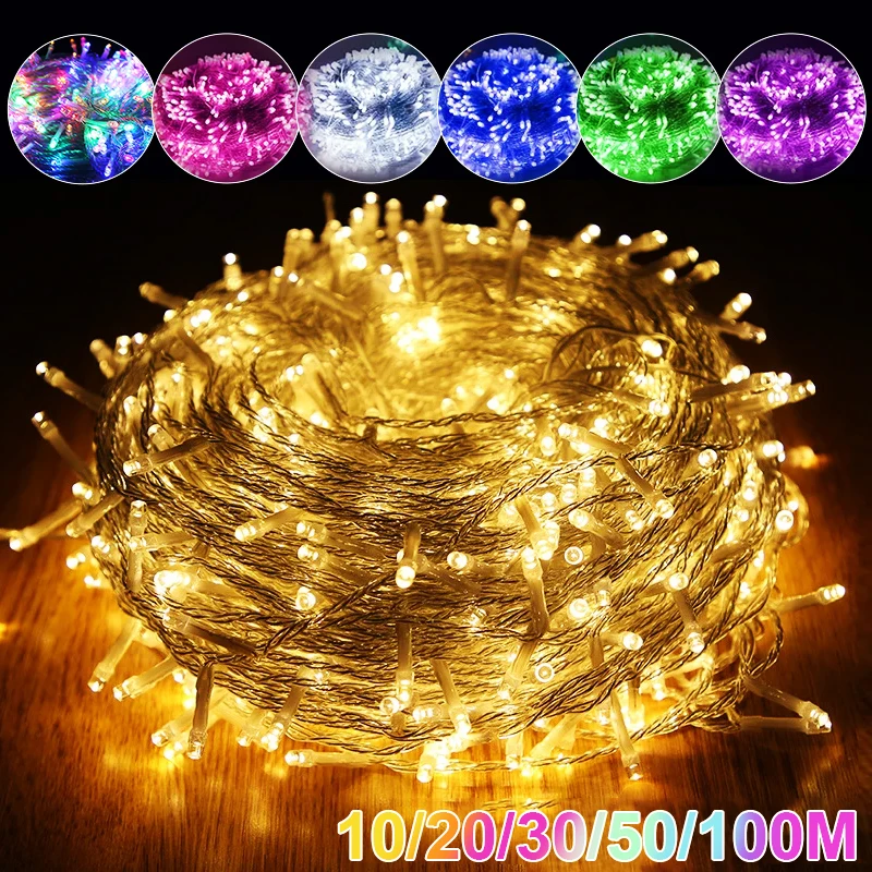 10M 20M 30M 50M 100M LED Christmas 9 Colors 220V Outdoor Lights String Decorative Fairyt Garland For Wedding Party Holiday