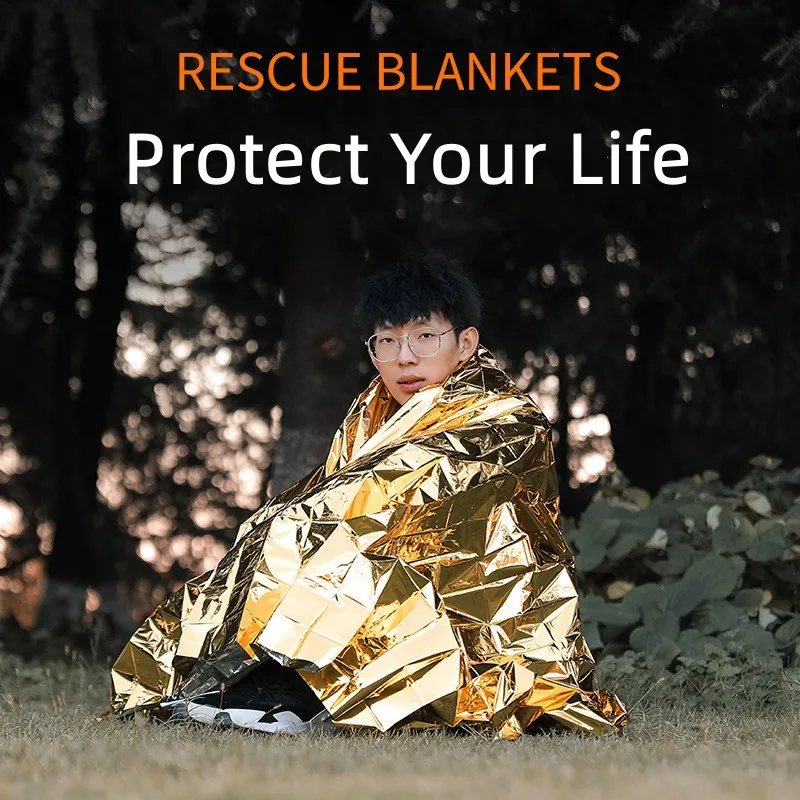 

210 * 160CM Survival Blanket Outdoor Thermal Windproof Double Sided Blanket Emergency Tool for Tactical Camp Security Protection