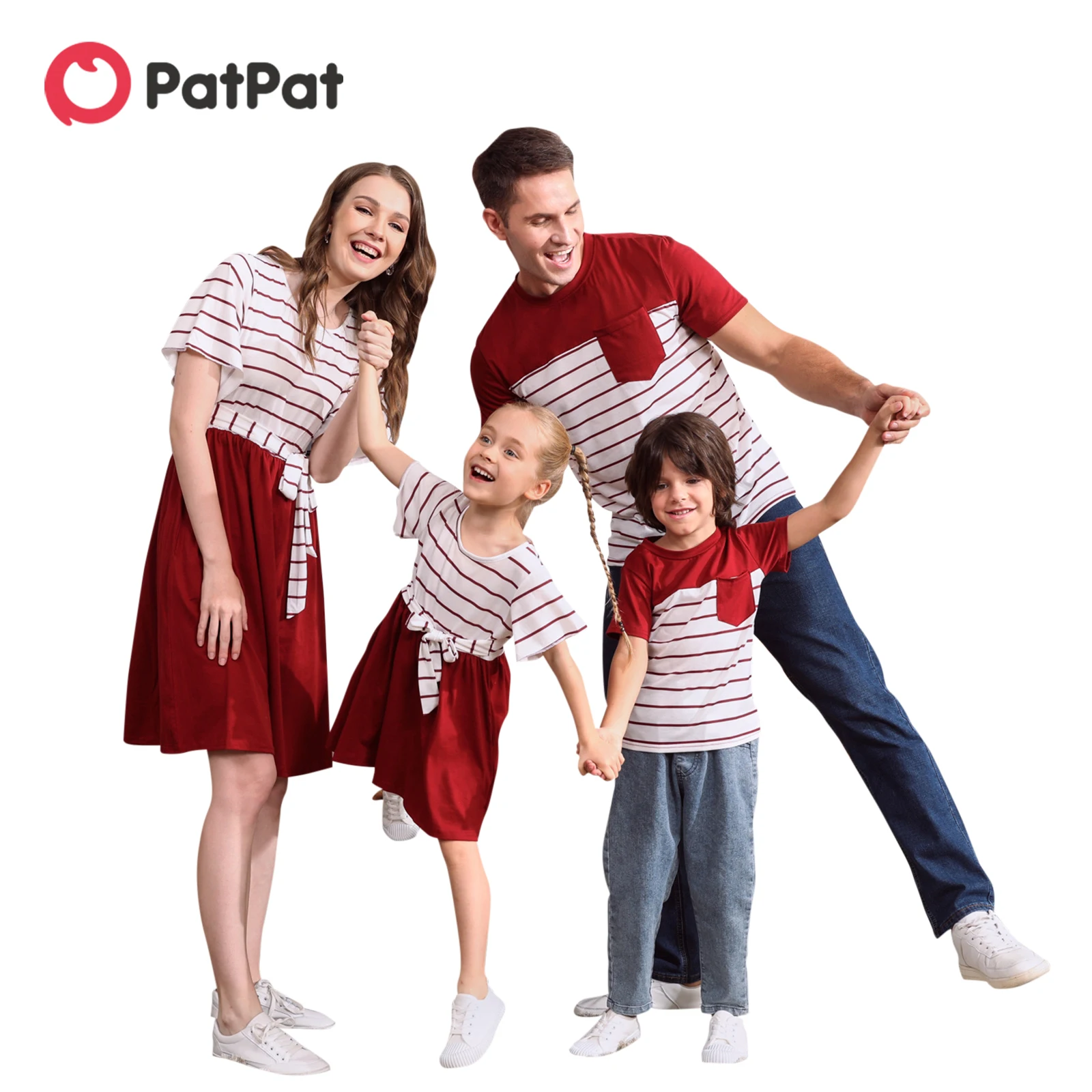 PatPat Семейные комплекты в красно-белую полоску с коротким рукавом (платья и