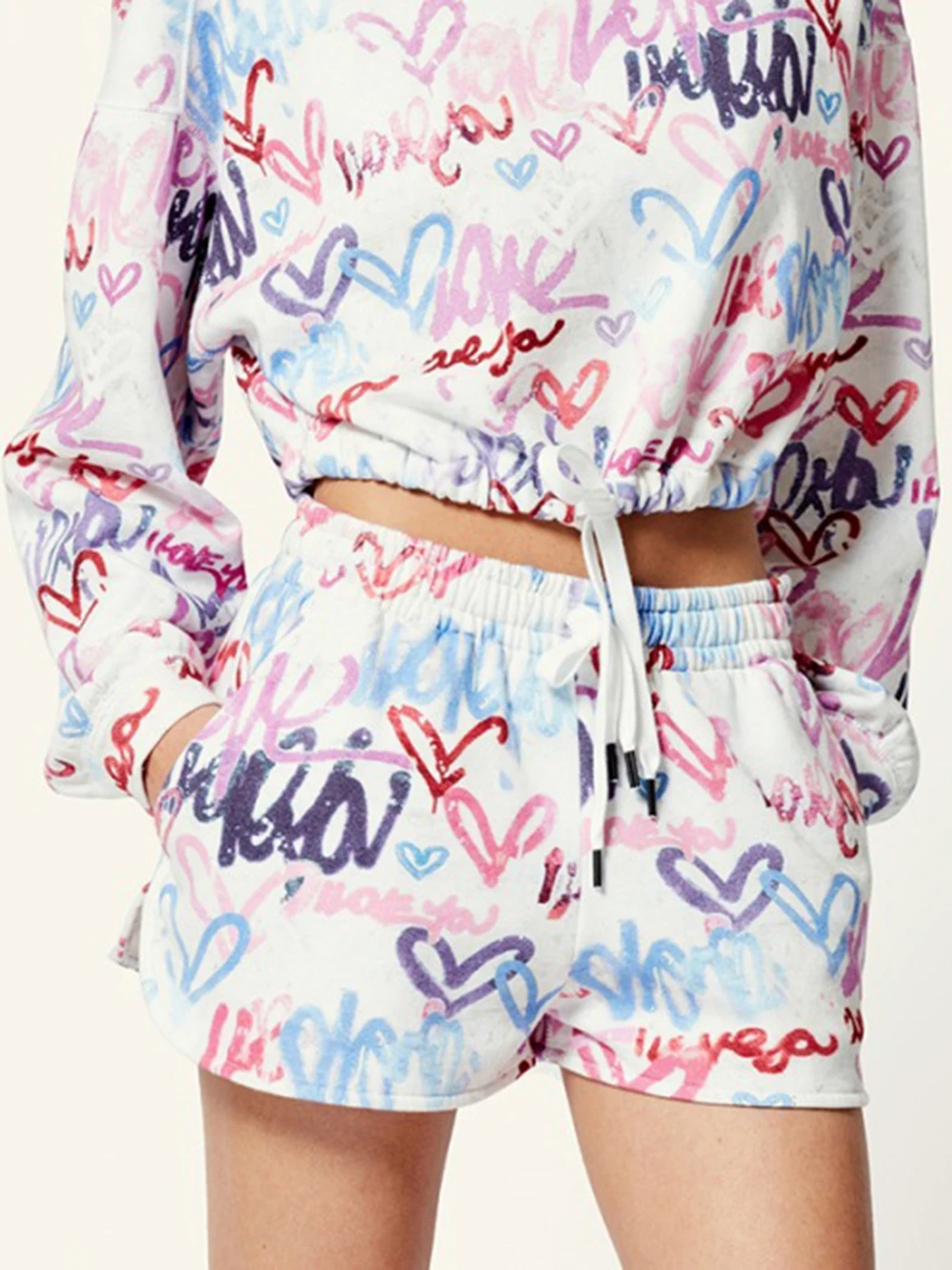

Heart Printed Shorts 2022 Women Summer High Waist Elastic Drawstring Cotton Casual Short Pant Fashion Femme Streetwear