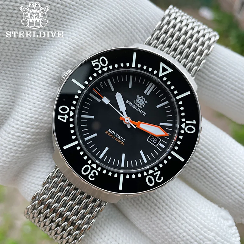 

STEELDIVE Men's Watch Steel Mesh Belt Ceramic Bezel 1000M Waterproor One-piece Case Automatic Mechanical Diver Wristwatch