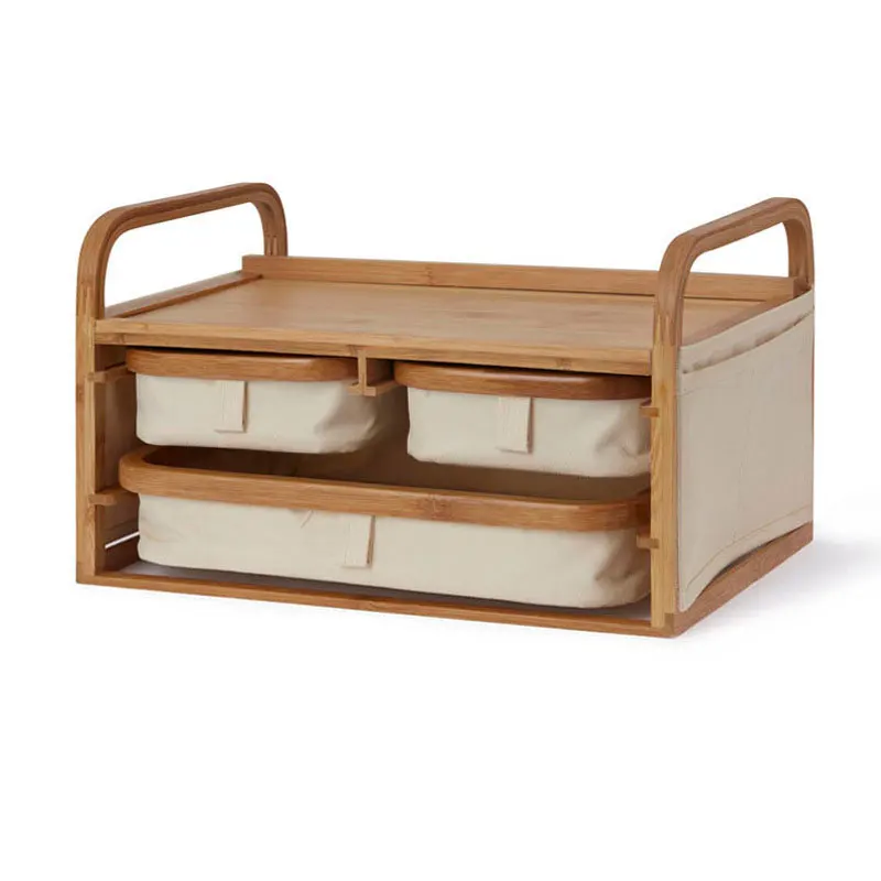 Multi Layer Drawer Bamboo Wood Desktop Storage Box Multifunctional Home Office Finishing Box Makeup Cabinets Organizer Holder