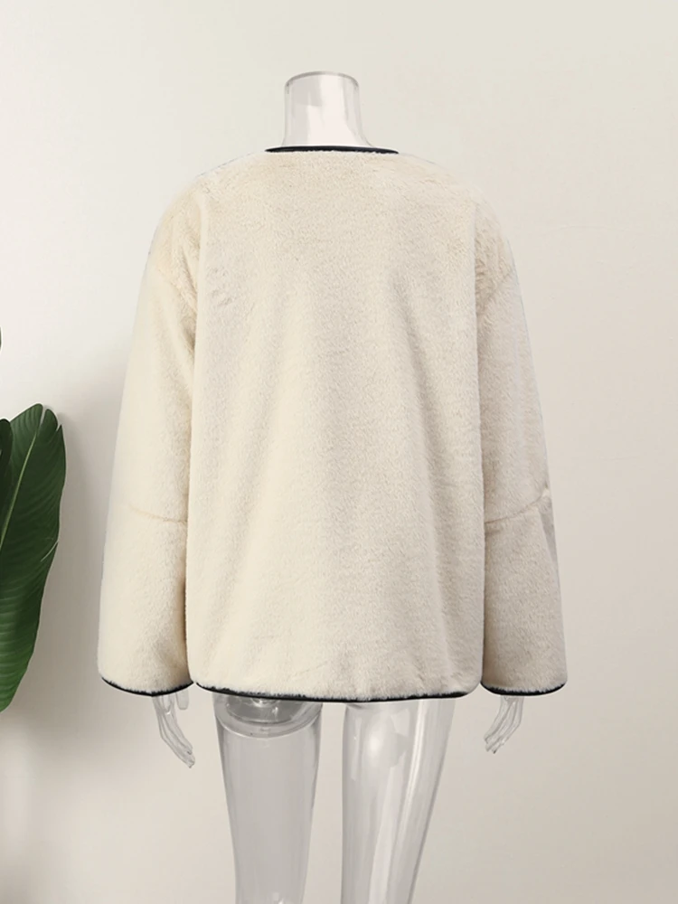 Women Fashion Fleece Jackets Vintage Long Sleeve Button Up Warm Faux Coats 2023 Autumn Winter Female Outerwear Chic Tops