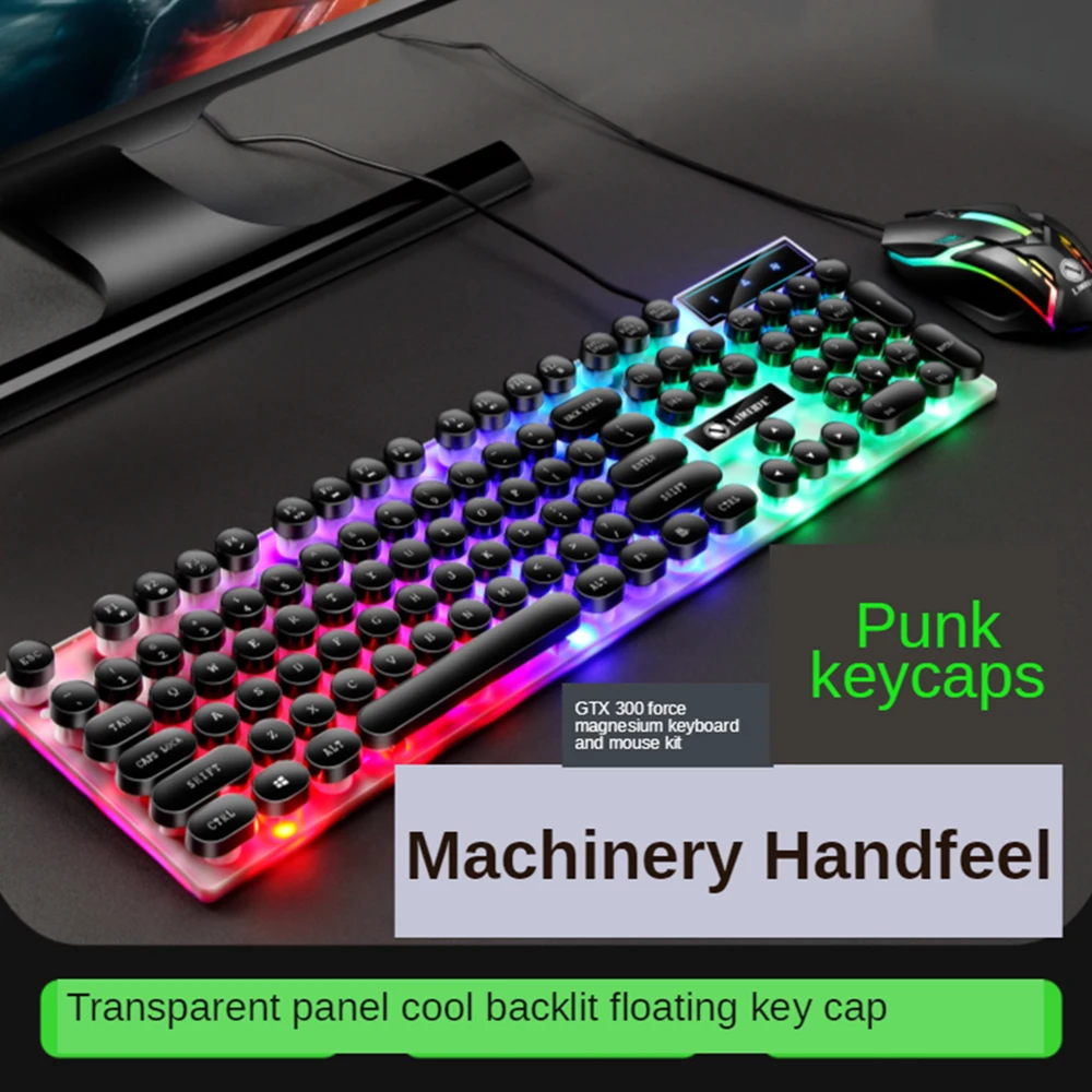 

GTX300 машинка клавиатура и мышь набор панк клавиатура в стиле ретро с подсветкой игры USB Проводная клавиатура и мышь набор для ПК настольных к...