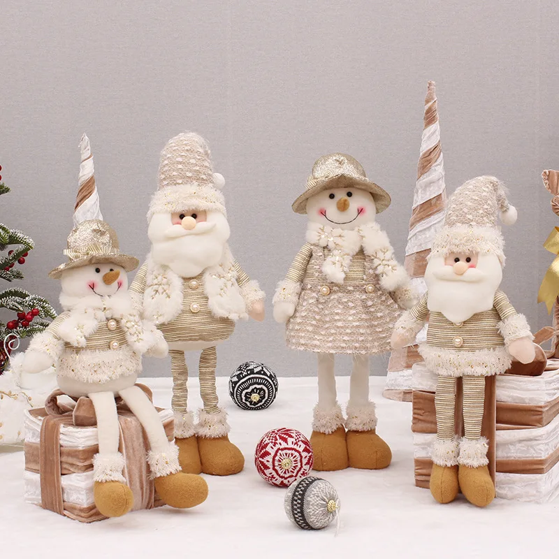 

42/48/65cm Beige Christmas Doll Ornament Santa Snowman Cute Elf Long Leg Sitting Toy