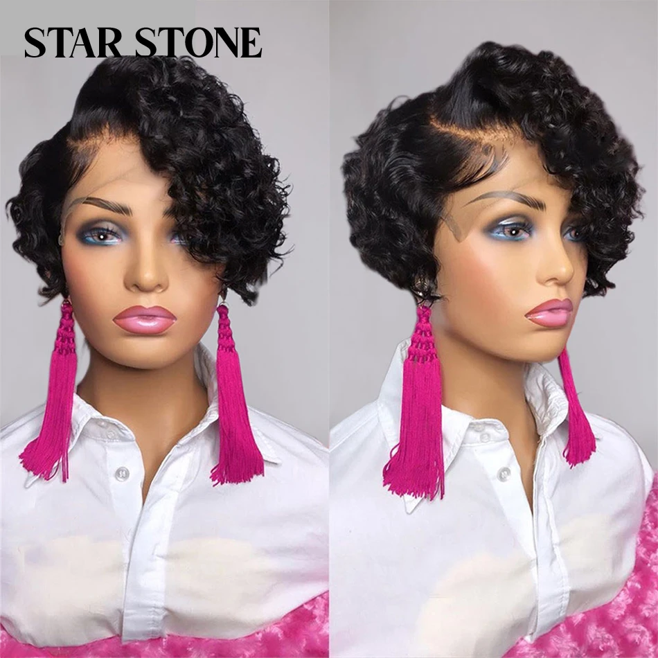 Pixie Cut Curly Wig Water Wave Lace Closure Wig Human Hair Wigs Preplucked Side Part Lace Wig All For 1 Real And Free Shipping