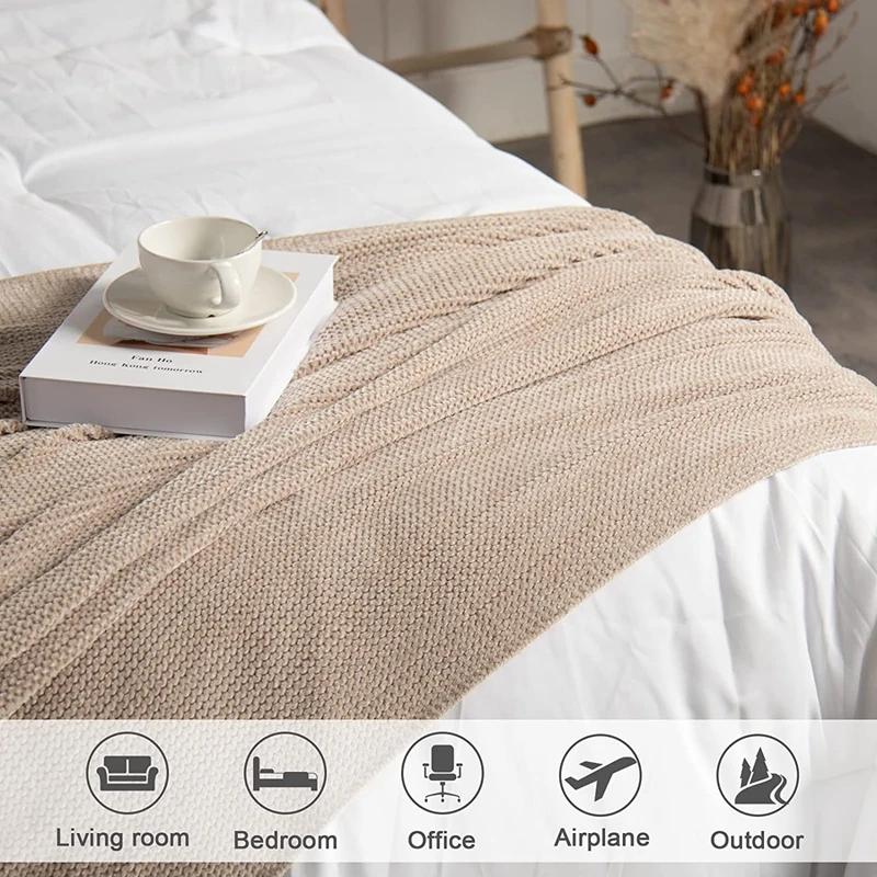 Inyahome вязаное бежевое одеяло для дивана мягкое летнее фермерское синельное в