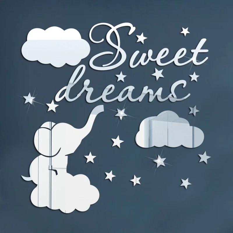 

[Wall Stickers] Jm613 3D Stereo Acrylic Elephant Clouds Pack Mirror Stickers Bedroom and Living Room Decoration Removable Wall S