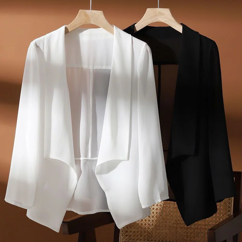 

Женское пальто, Новинка лета 2023, модный тонкий шифоновый кардиган-шаль, женская короткая Свободная Женская Солнцезащитная верхняя одежда, топы