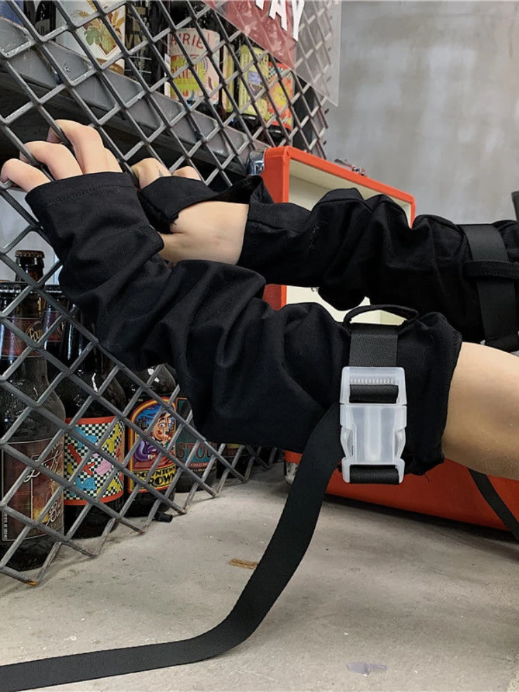 

Tooling Niche Gloves Outdoor Black Buckle Arm Sleeves Modeling Sleeves Harajuku Dark Hand Sleeves Black Fingerless Gloves