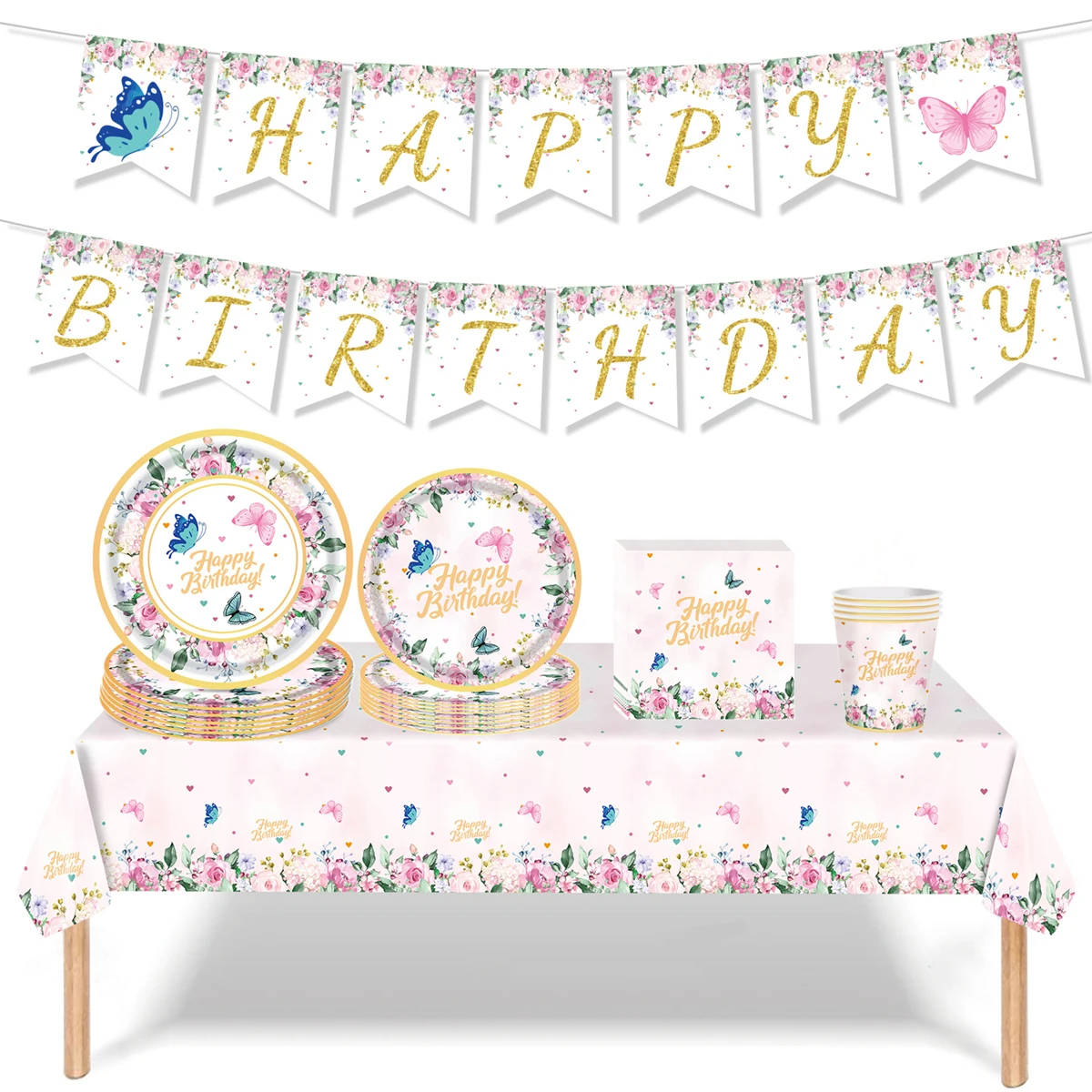 Розовая бабочка день рождения посуда фон с днем первого дня украшения для