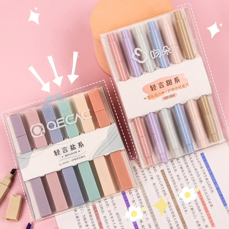 

6PCS Cute Candy Color Double Head Highlighter Pens Kawaii Highlighter Set Manga Pen Markers Midliner Pastel Student Stationery