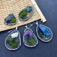 1pc natural stone inlaid irregular crystal pendant inlaid water plant pendant for jewelry making diy necklace bracelet accessory