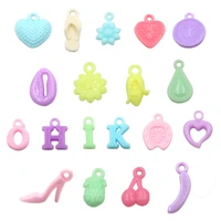 50pcs 14style cheap candy color heart flower letter plastic acrylic charm for diy necklace bracelet children jewelry making