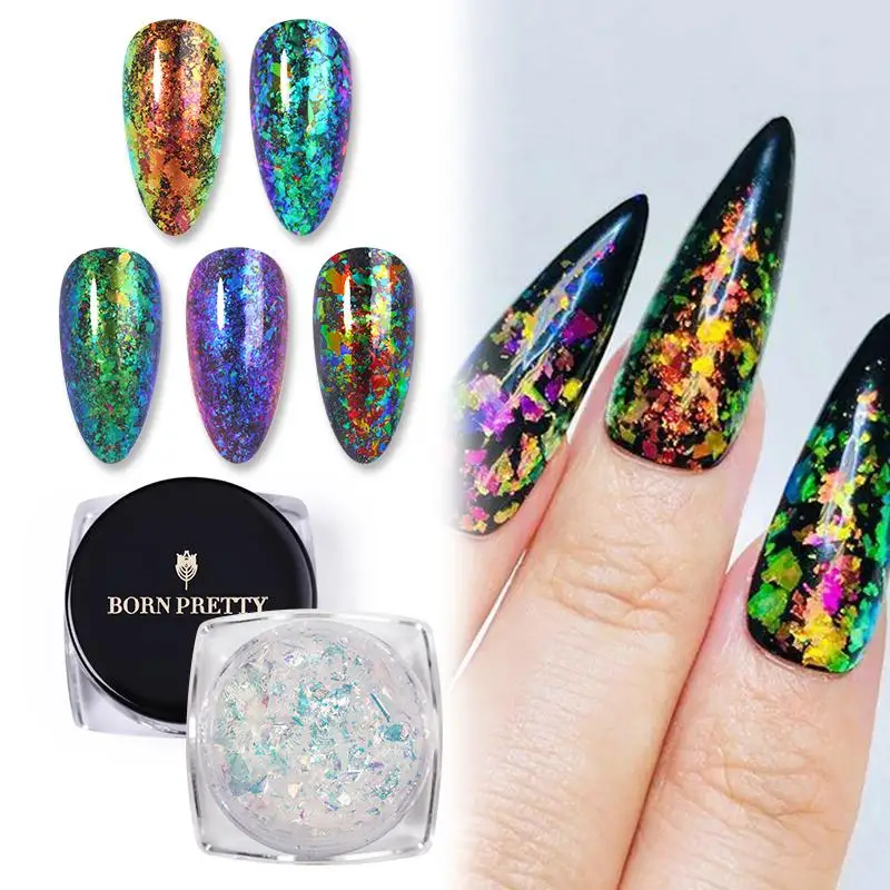 

BORN PRETTY 1g Gradient Nail Glitter Power No Lamp Cure Natural Dry Holographic Glitter Sequin Nail Art Decor Pigment Dust Power