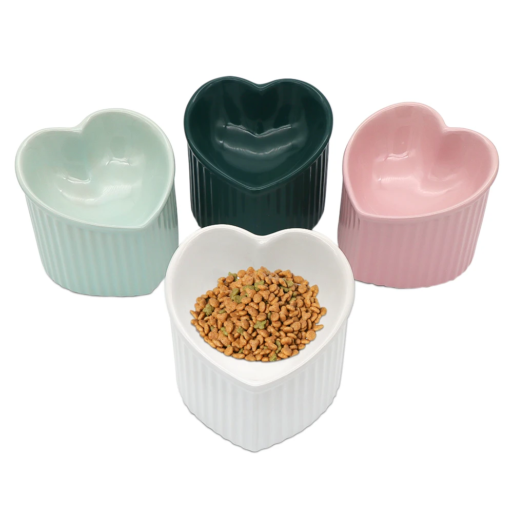 

New Wholesale Custom Colorful Fashion Ceramic Heart Shaped Pet Bowl For Dogs And Cats Food Feeder Bowl