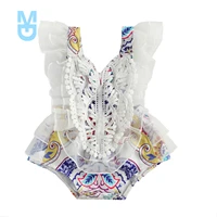 new princess infant baby girl lace ruffles bodysuit printed embroidery backless lace up jumpsuit newborn baby girl summer clothe