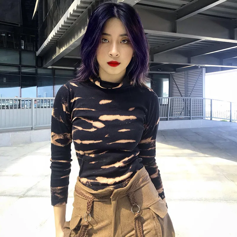 

Striped Print Basic Slim Tops T Shirt Women Streetwear Y2k Clothes T-shirts Turtleneck Long Sleeve Tee Shirt Femme 2022 Autumn