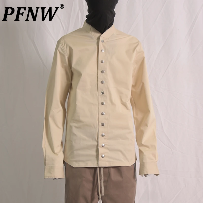 

Мужская однобортная рубашка PFNW, белая однотонная рубашка с воротником-стойкой, в стиле Хай-стрит, для отдыха, Harakuju, весна-лето 2019