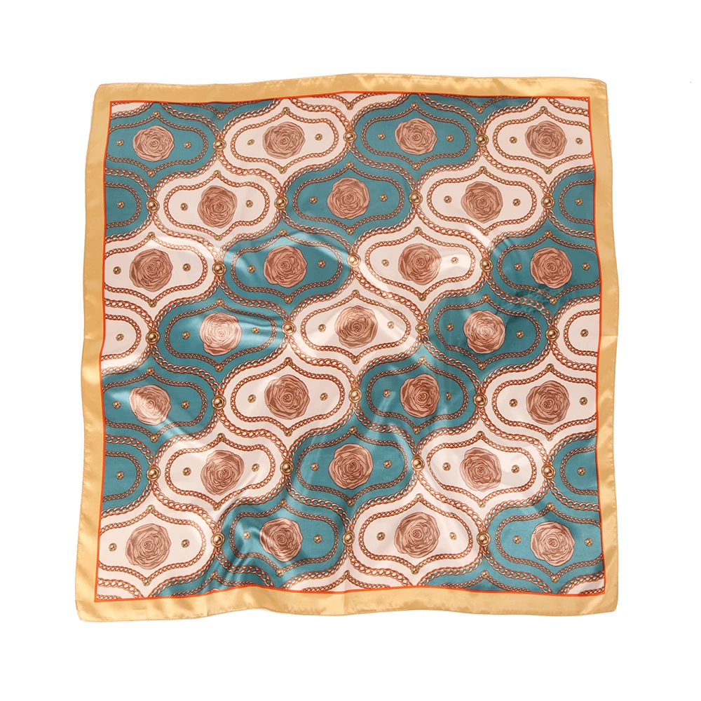 Шарф для волос 90*90 см женский платок с розой мягкий атласный квадратный шелковый
